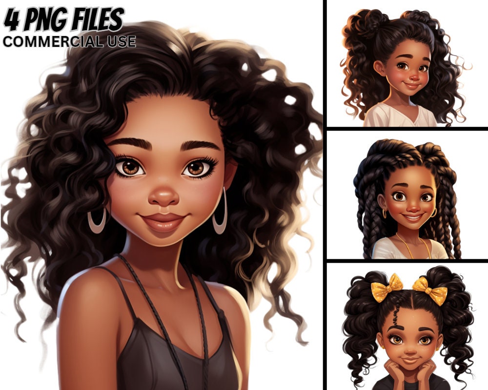 Cute Little Girl Vol 25, 4 PNG Bundle, Curly Hair Magic Clipart ...