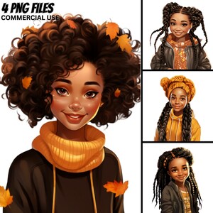 Fall Fashion Black Girls Clipart, Afro PNG Bundle (Commercial Use) image 1