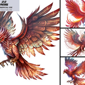 22 Phoenix Clipart Bundle, PNG Fairytale Fantasy, Descarga digital imprimible, Uso comercial completo, Artesanías de papel, Fabricación de tarjetas, Álbum de recortes, niño