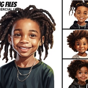 Schattige kleine zwarte jongen illustratie V.10 6 PNG bundel, Hoody, hoed Dreadlocks, Cool Prince Magic ClipArt stoort Afro Kids Urban Prints Tshirt