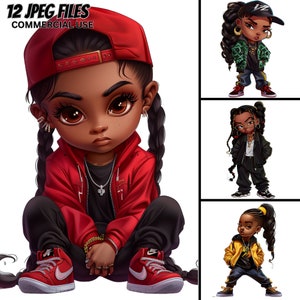 Süße kleine schwarze Mädchen Illustration V.120, 12 PNG Bundle, Wildfang, Gender, Hoody Urban Magic ClipArt, Kommerzielle Nutzung Afro Kinder Drucke Tshirt