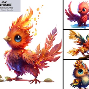33 Baby Phoenix Clipart Bundle, PNG Fairytale Fantasy, Descarga digital imprimible, Uso comercial completo, Artesanías de papel, Fabricación de tarjetas, Álbum de recortes