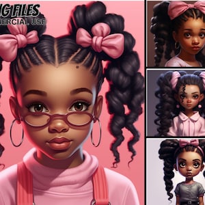 Little Black Girl in Pink V2, PNG Bundle, Curly Hair Magic ClipArt Prinzessin Kommerzielle Nutzung Afro Afroamerikaner, Planer Tshirt Sublimation