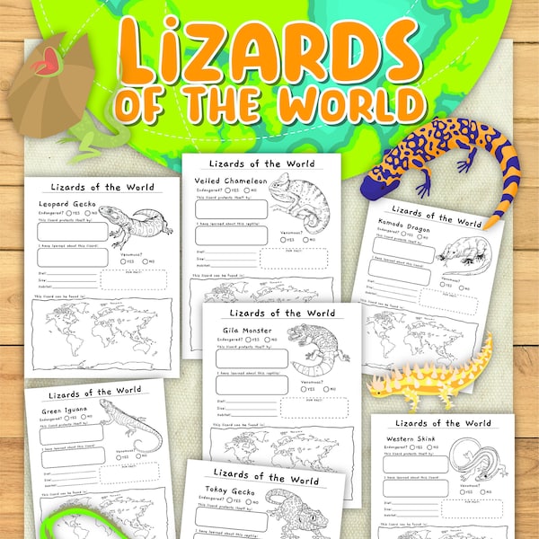 Lizards of the World Worksheets