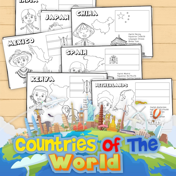 Countries of the World Coloring Worksheets