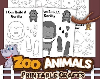 Zoo Animals Printable Craft Cards | Color, Cut and Paste Art Project for Kids