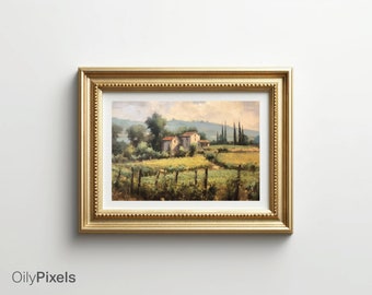 Printable Rural Cottage Landscape Oil Painting Set, Vintage Landscape Art Print, Rural Cottage Wall Art Digital Download