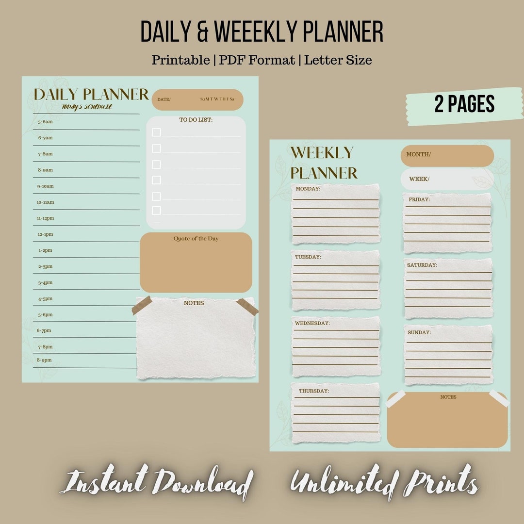 Printable Daily & Weekly Planner Bundle (letter Size PDF) - Etsy