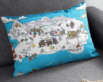 Club Penguin Map Pillow | Double Sided | Club Penguin Plush, 90s Nostalgia, Couch Pillow, Gamer Pillow Cover, Game Room Decor, Gamer Gift
