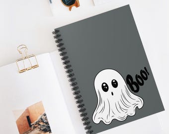 Cute Ghost Spiral Notebook - Halloween Stationery, Ruled Line Journal