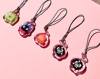 Acrylic Phone Charms: Ghibli Inspired, Jiji, Calcifer, Soot Sprite, Totoro, Studio Ghibli, Spirited Away