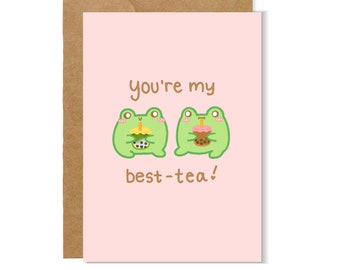 Tarjeta de felicitación Kawaii Boba Frog, Té con leche de la amistad