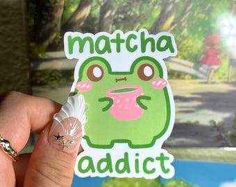 Pegatina de vinilo de rana matcha / Calcomanía impermeable