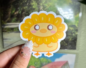 Duck Sticker: Waterproof Vinyl with Flower Hat