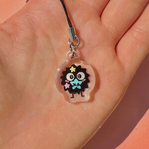 Acrylic Phone Charms: Ghibli Inspired, Jiji, Calcifer, Soot Sprite, Totoro, Studio Ghibli, Spirited Away Soot Sprite (Blue)