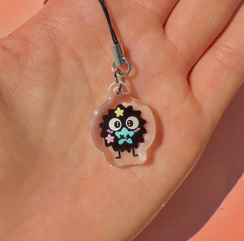 Acrylic Phone Charms: Ghibli Inspired, Jiji, Calcifer, Soot Sprite, Totoro, Studio Ghibli, Spirited Away Soot Sprite (Blue)
