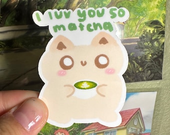 Pegatina impermeable de gato matcha, bonita calcomanía para portátil