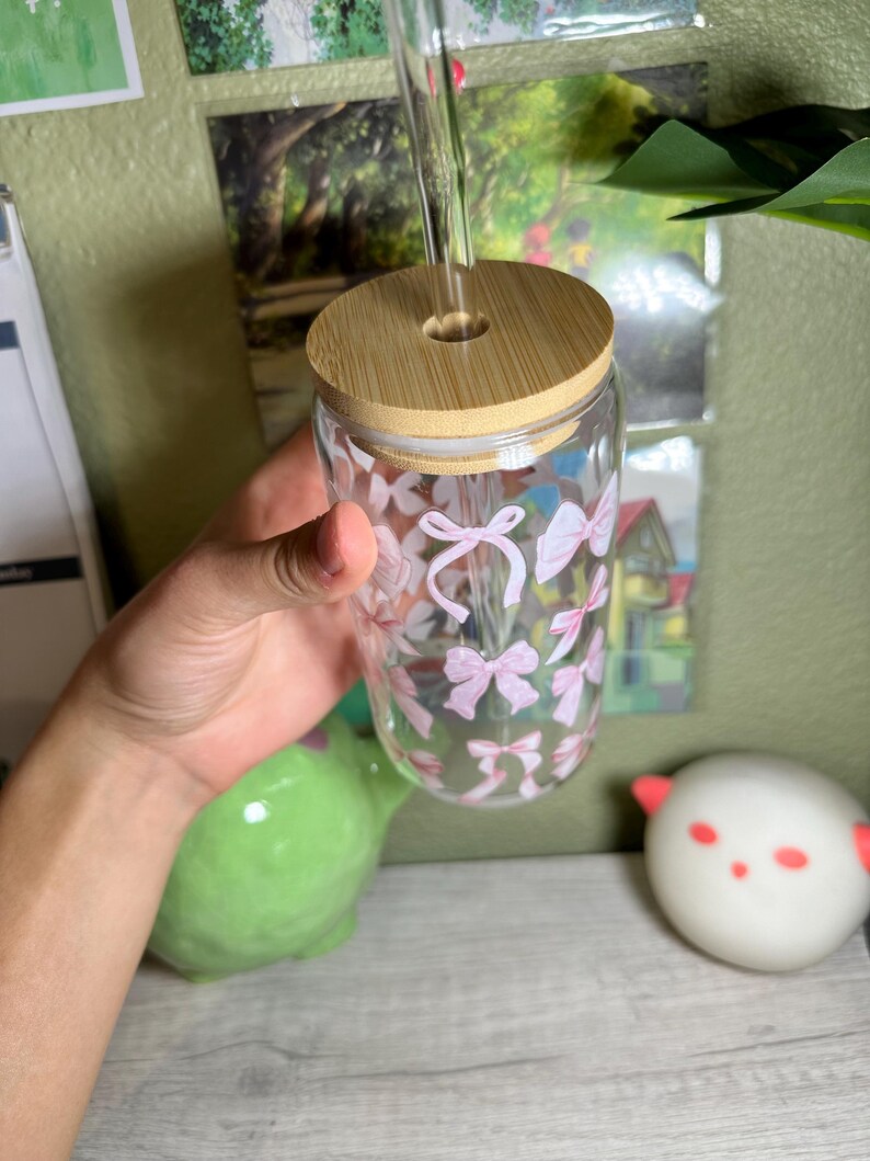 Pink Bow Glass Tumbler - Coquette Cup With Lid & Straw - Etsy
