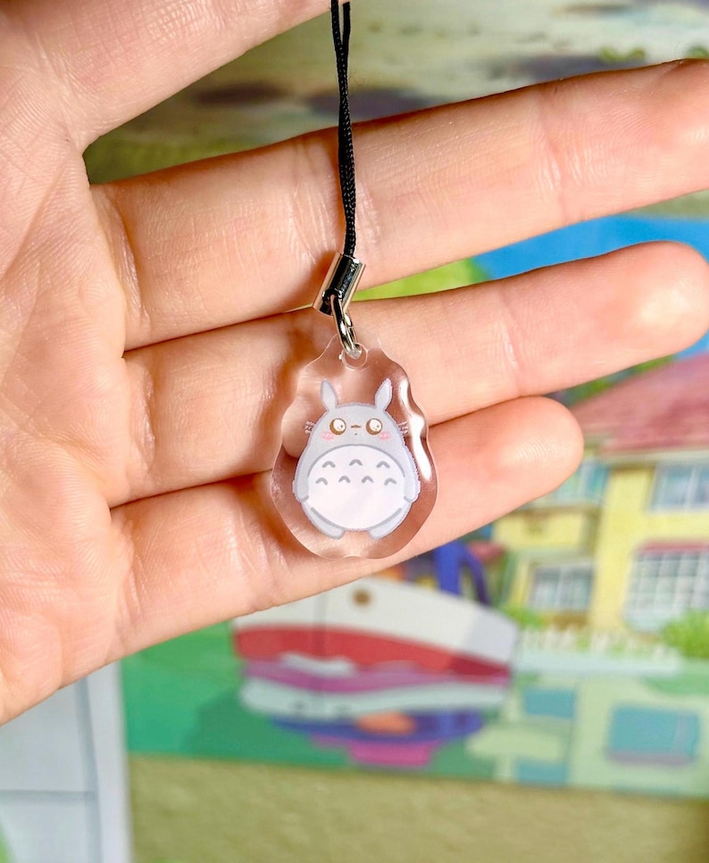 Acrylic Phone Charms: Ghibli Inspired, Jiji, Calcifer, Soot Sprite, Totoro, Studio Ghibli, Spirited Away Grey Totoro (New!)