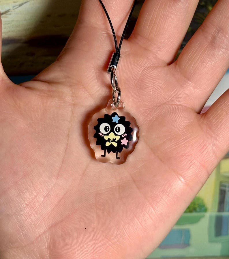 Acrylic Phone Charms: Ghibli Inspired, Jiji, Calcifer, Soot Sprite, Totoro, Studio Ghibli, Spirited Away Soot Sprite (Yellow)