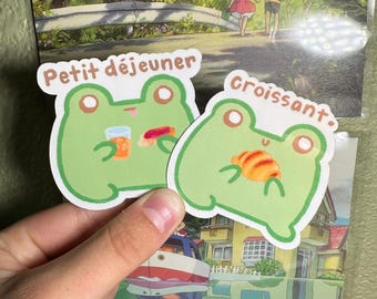 French Frog Sticker | Breakfast Croissant Vinyl Decal