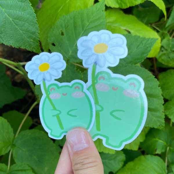 Flower Frog Sticker | Garden Frog sticker, water resistant sticker, laptop sticker, water bottle sticker, cute froggie sticker, kawaii frog