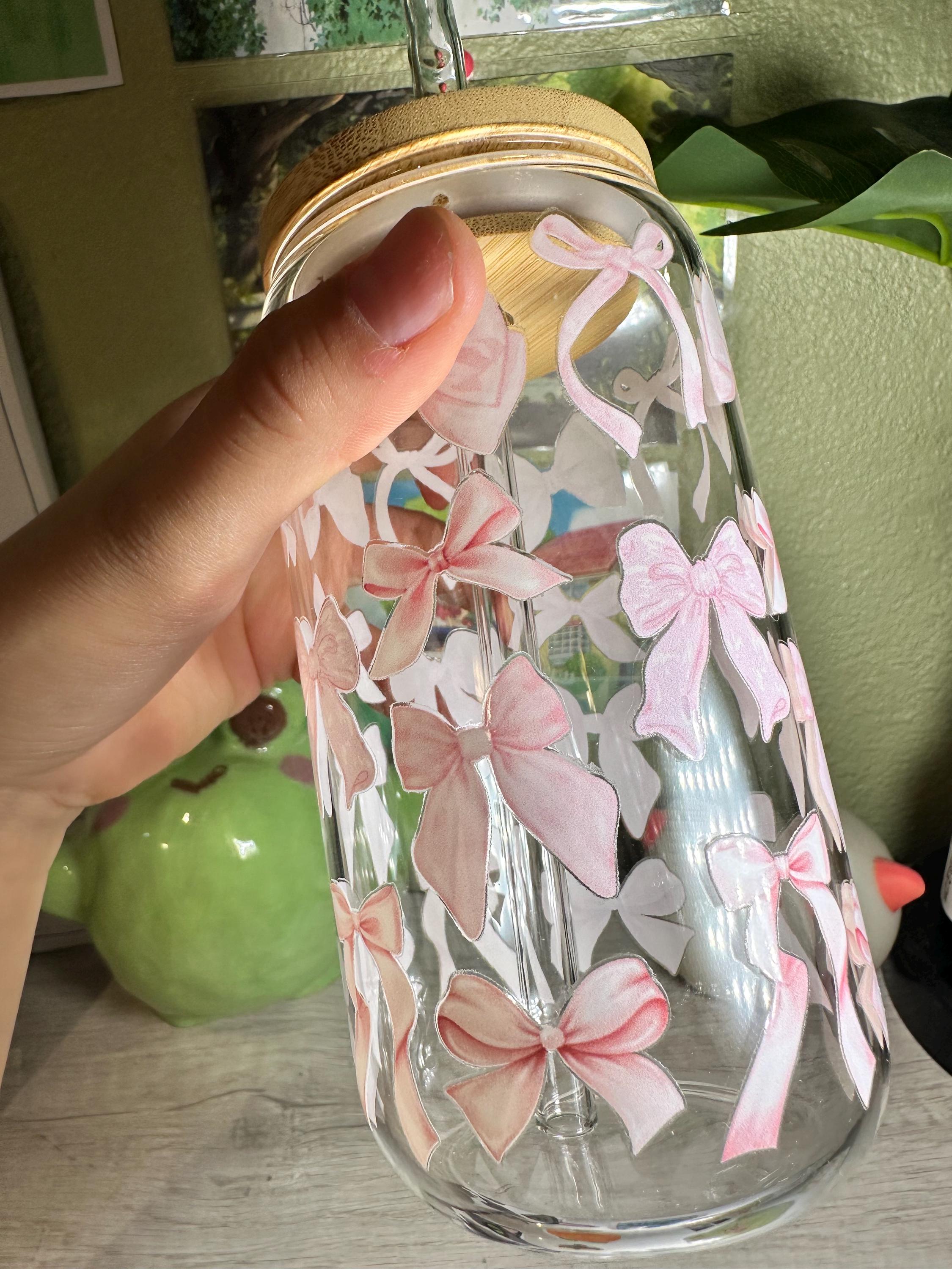 Pink Bow Glass Tumbler - Coquette Cup With Lid & Straw - Etsy