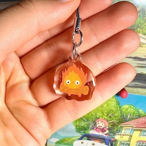 Acrylic Phone Charms: Ghibli Inspired, Jiji, Calcifer, Soot Sprite, Totoro, Studio Ghibli, Spirited Away Calcifer (Fire)