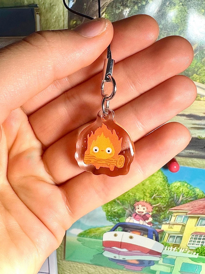 Acrylic Phone Charms: Ghibli Inspired, Jiji, Calcifer, Soot Sprite, Totoro, Studio Ghibli, Spirited Away Calcifer (Fire)