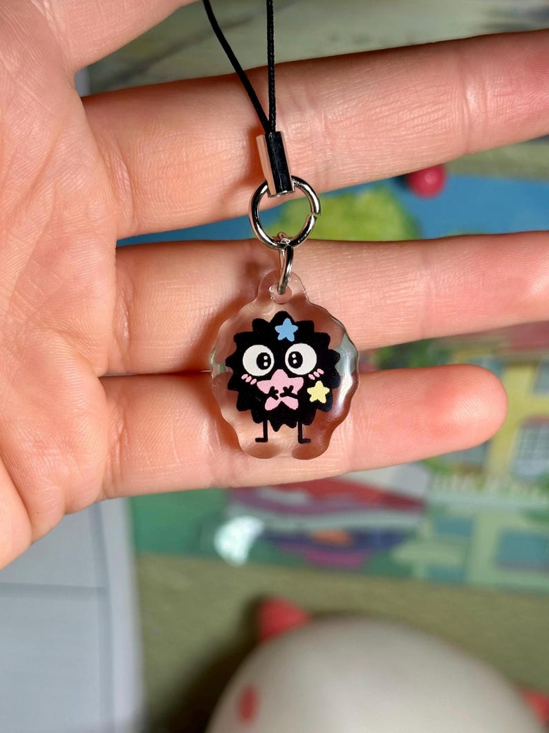 Acrylic Phone Charms: Ghibli Inspired, Jiji, Calcifer, Soot Sprite, Totoro, Studio Ghibli, Spirited Away Soot Sprite (Pink!)