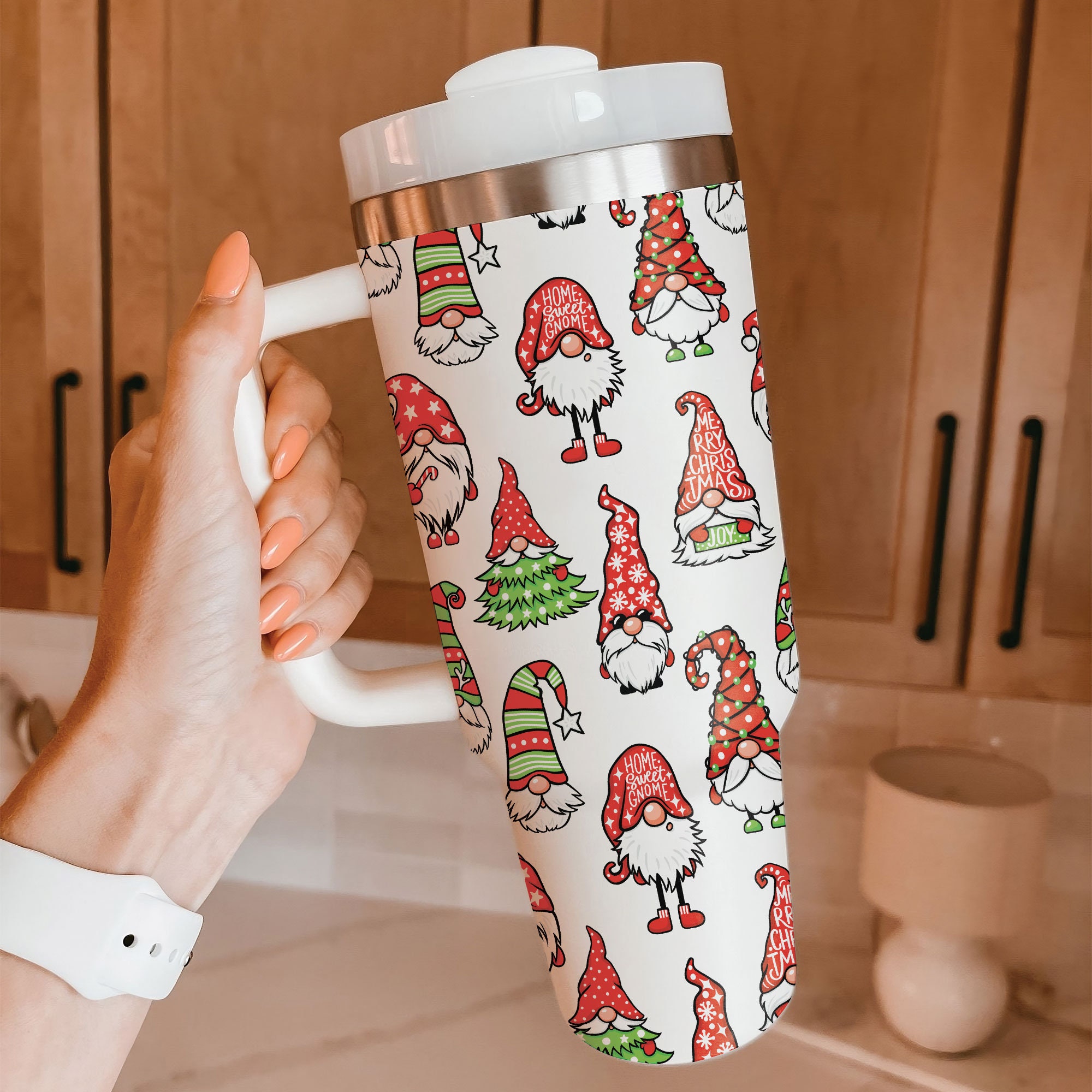 Gnome For The Holidays Tumbler with Straw & Lid Sparkly Glitter Stars NWT