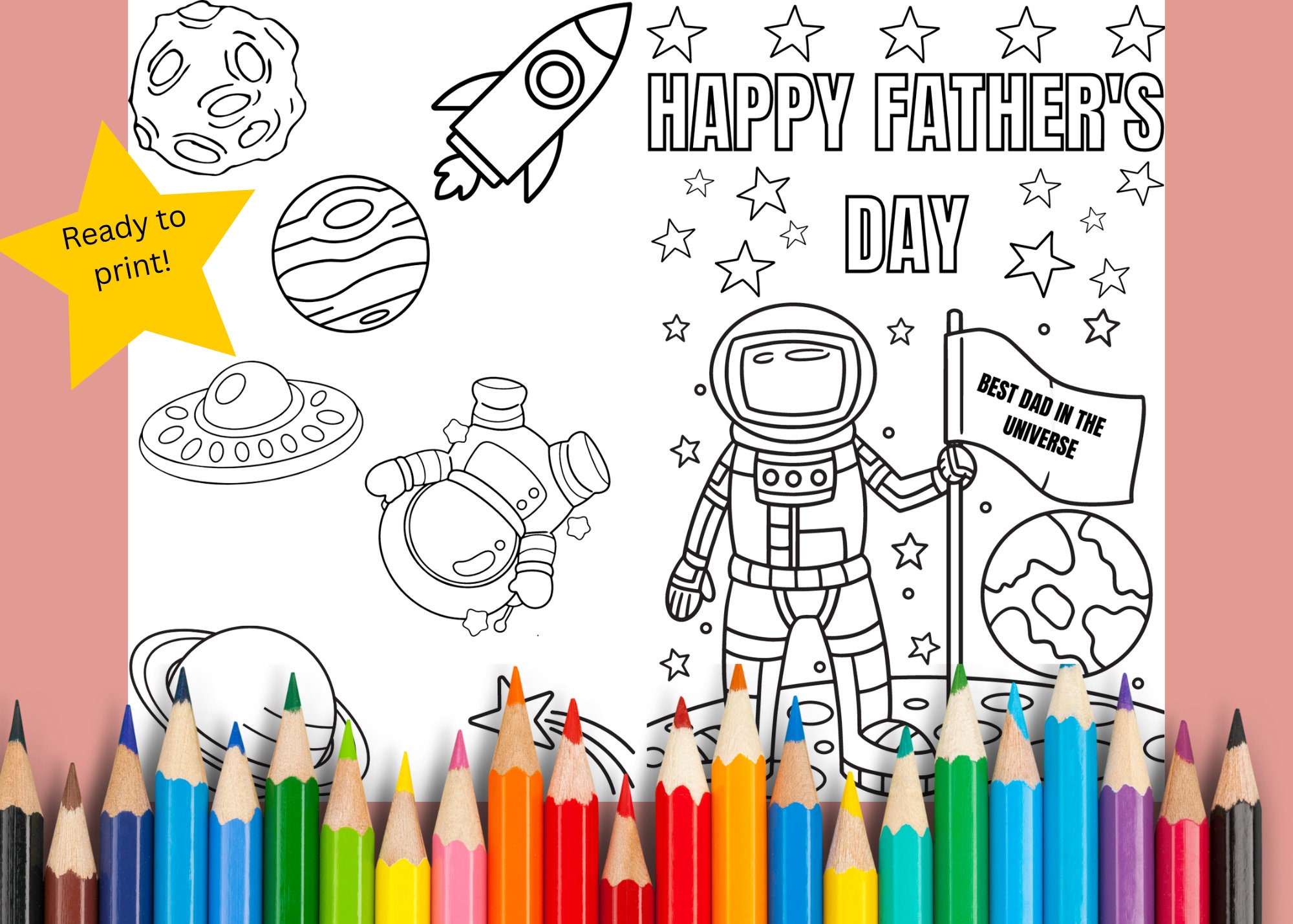 PRINTABLE Father's Day Coloring Card Father's Day Card Color Your Own Card DIY Print & Color PDF ...