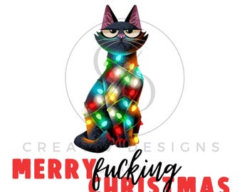 Funny Cat Tangled in Lights Christmas PNG, Christmas Cat Jumper, Cat Lover Gift Ideas, Cat Christmas Digital Download