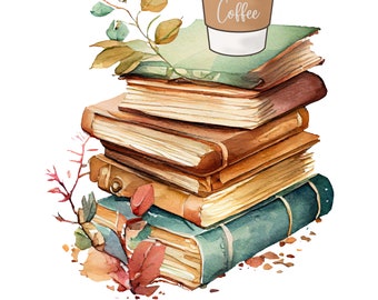 Caffè e libri PNG: file digitale di design per maglietta (download immediato)