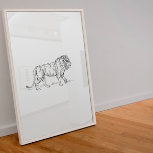 Lion Print, Black and White Illustration, Digital Download, Fine Art, Modern Art, Animal Art, Line Drawing, Home Decor, Minimalist
