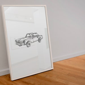 Mercedes Print, Black and White, Digital Download, Wall Art, Ink Illustration, Car Art, Line Drawing, Home Decor, Minimalist
