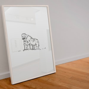 Gorilla Print, Black and White Print, Digital Download, Fine Art, Modern Art, Animal Art, Line Drawing, Home Decor, Minimalist