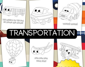 Transportation Coloring Pages | Vehicle Printable Activity (Instant Digital Download)