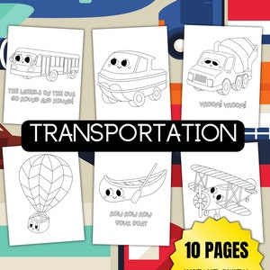 10 Transportation Coloring Pages - Kids Coloring Book, Instant Digital Download
