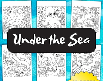 Dibujos para colorear del fondo del mar / Actividad imprimible de animales marinos (Descarga digital instantánea)