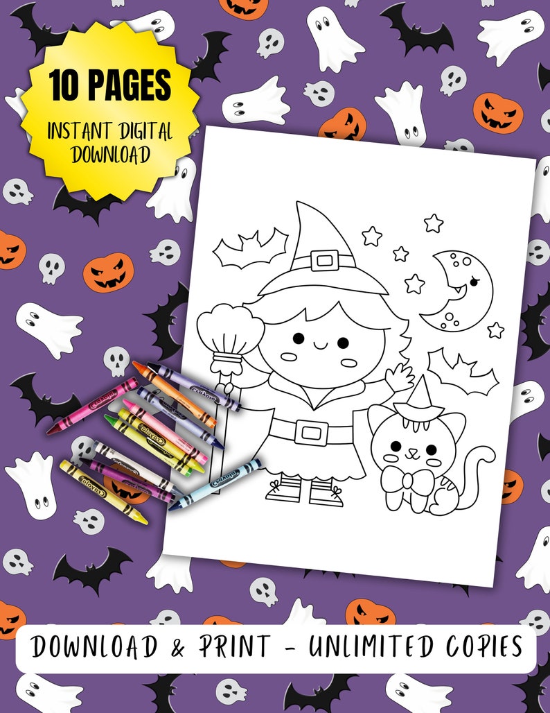 10 Halloween (easy) Coloring Pages - Kids Coloring Book, Instant Digital Download - Etsy