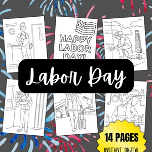 14 Labor Day Coloring Pages - Kids Coloring Book, Instant Digital Download