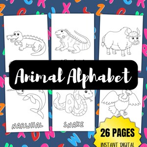26 Animal Alphabet Coloring Pages - Kids Coloring Book, Instant Digital ...