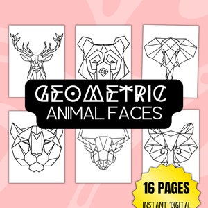 16 Geometric Animal Face Coloring Pages - Coloring Book, Instant Digital Download