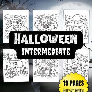 10 pagine da colorare di Halloween (intermedio) - Libro da colorare per bambini, download digitale istantaneo
