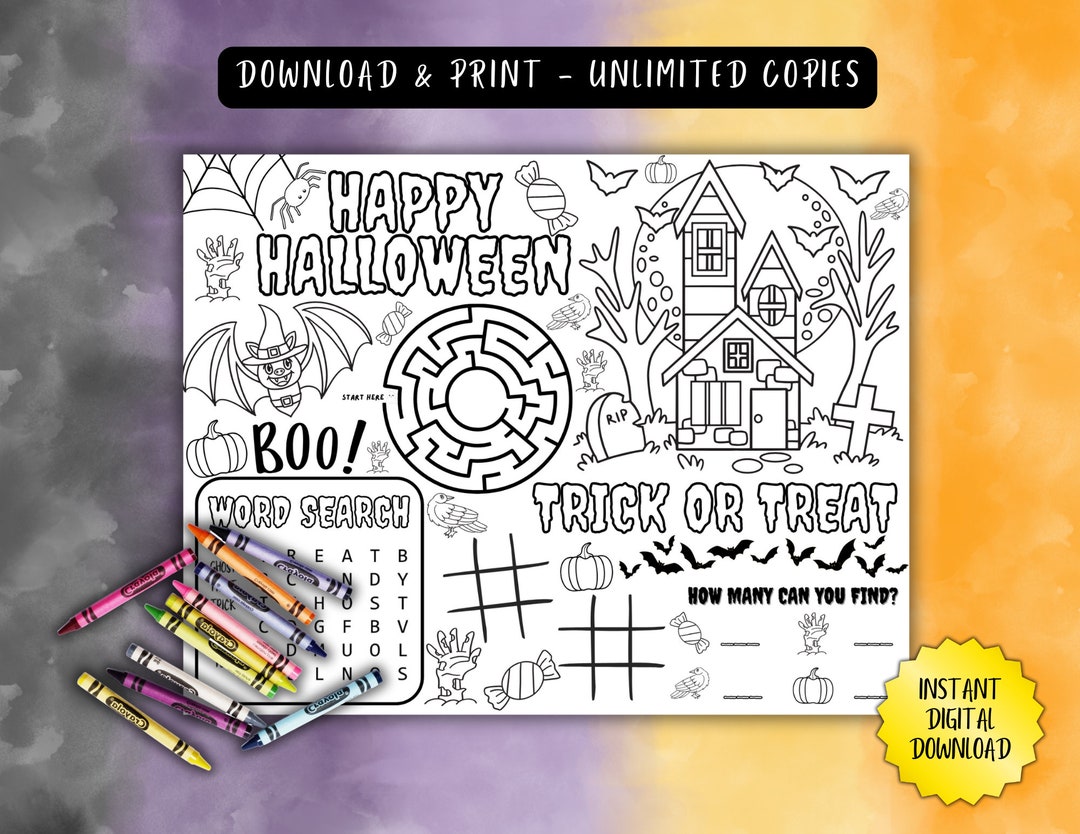 Halloween Activity Placemat Coloring Page Game Page Word Search
