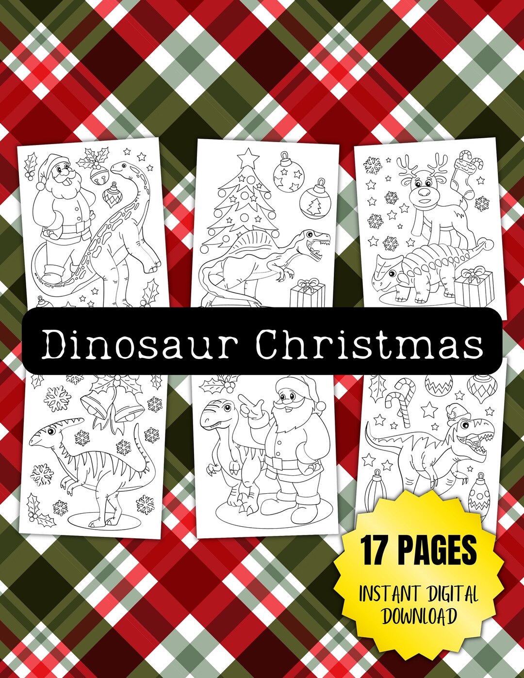 17 Dinosaur Christmas Coloring Pages Kids Coloring Book Etsy