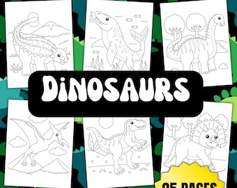 25 種類の恐竜ぬり絵 - 子供向けぬり絵、すぐにデジタルダウンロード