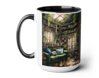 Cottage Library, Coffee Mug 15oz, Gift for Readers, Gift for Teachers, Gift for English Majors, Gift for Writers, Gift for English Teachers