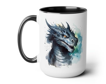 Black Dragon Mug 15oz, Gift for Fantasy Readers, Nerdy Gift, Dragon Gift, Dragon Decor, Friendly Dragon, Dragon Coffee Mug, Dragon Mug